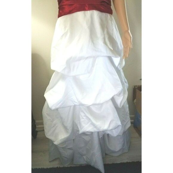 Size 13/14 Dress by Masquerade Juniors Formal Prom Wedding Gown White Red Trims - Picture 9 of 11